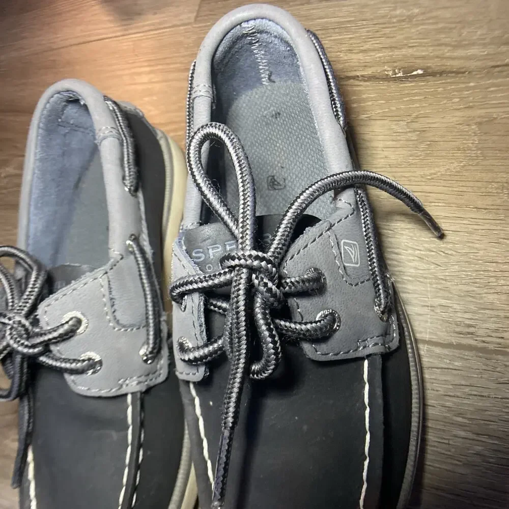 Sperry Top-Sider Leward Boat Shoes Boys Sz 12.5 Black Grey Leather Casual
